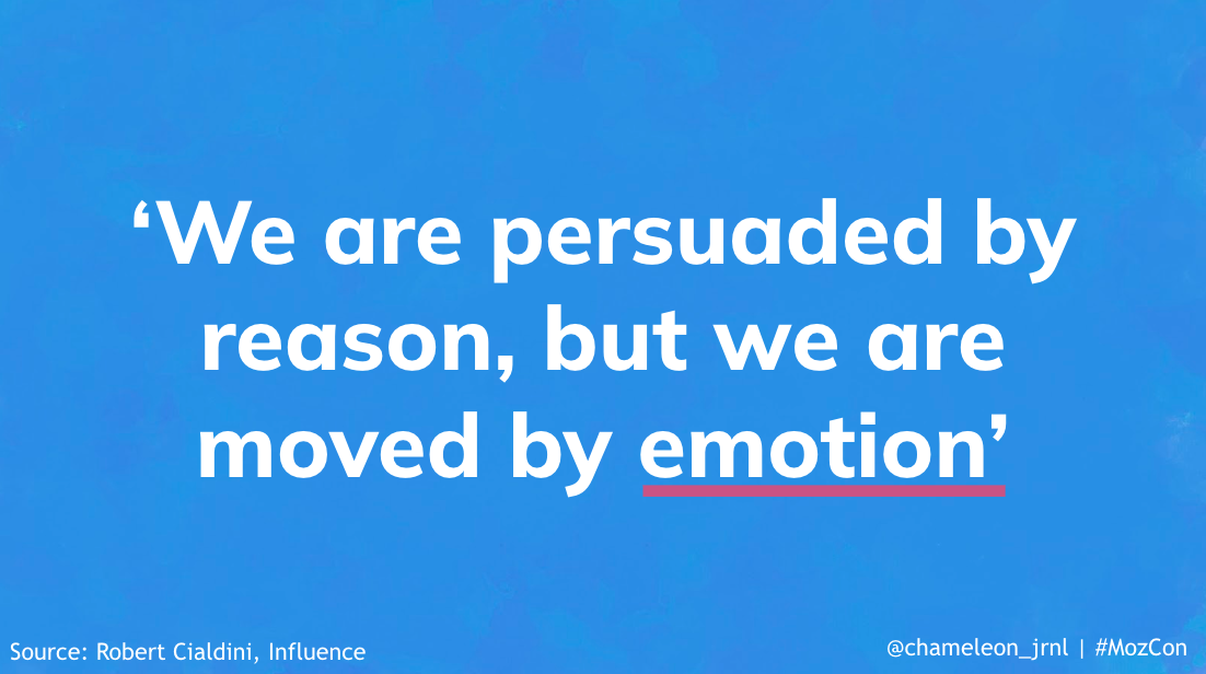 Slide from Petra's MozCon presentation, white text on a blue background: