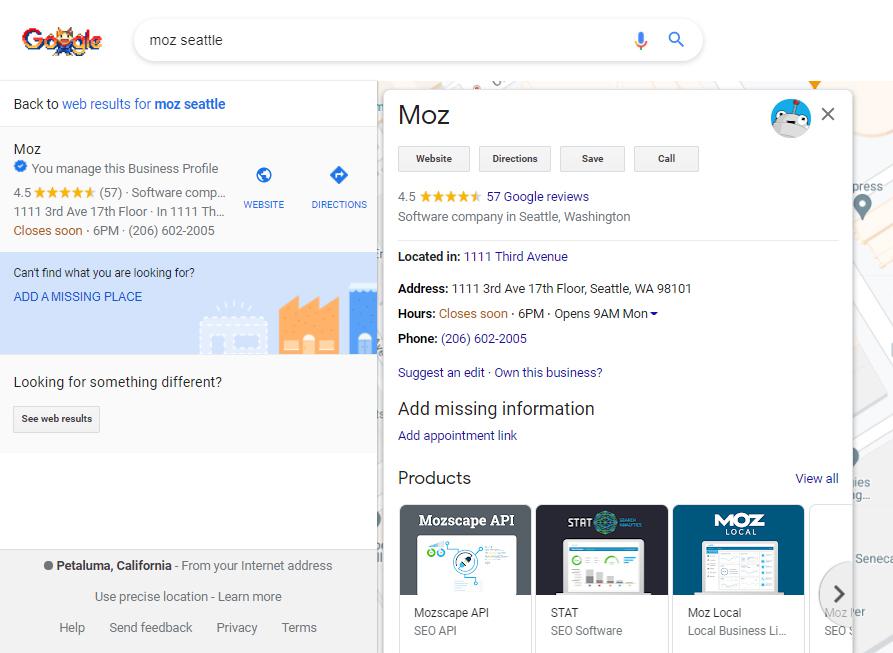 Google Local Finder version of a Google Maps listing.