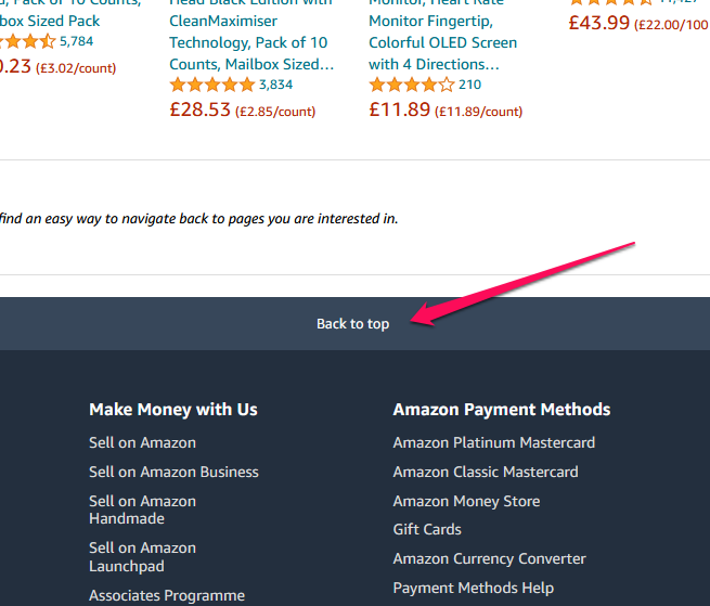 Anchor links on the desktop version of Amazon UK.