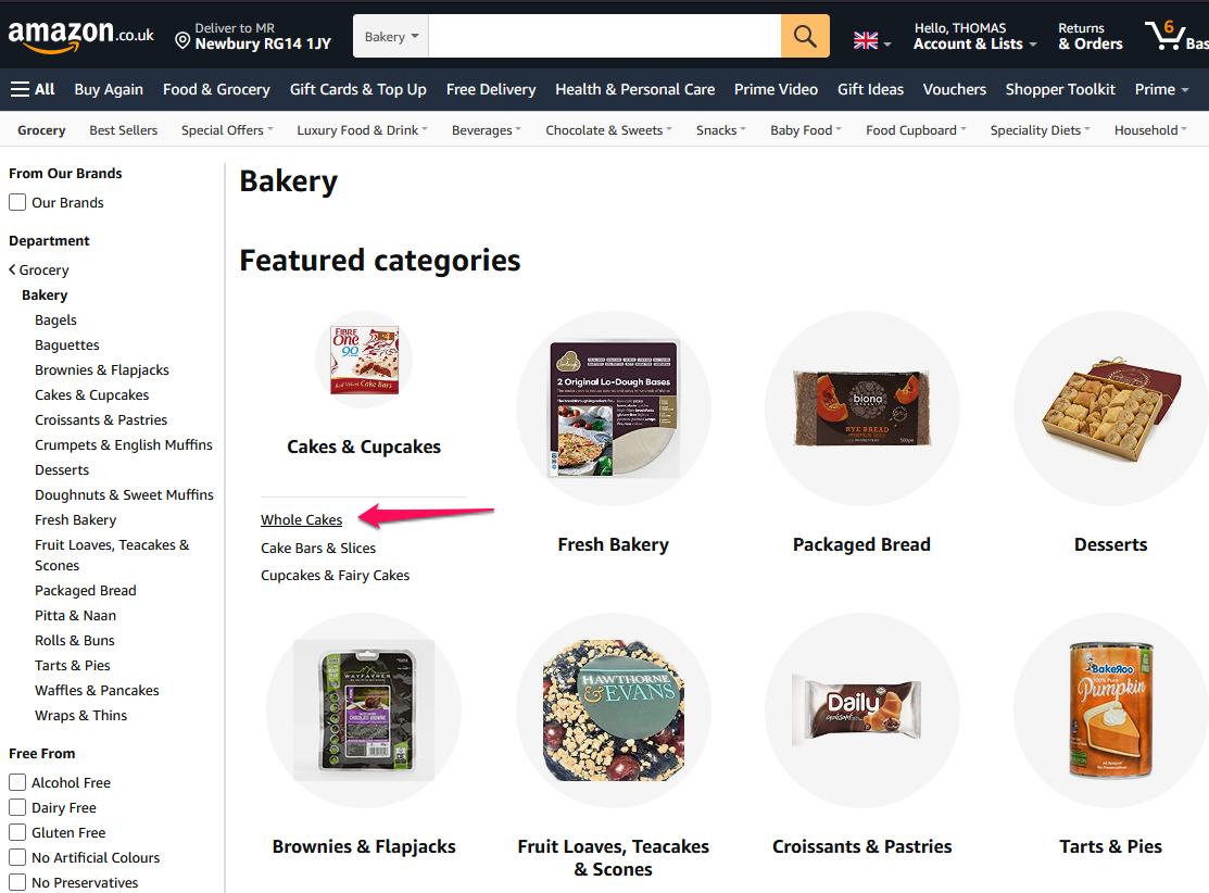 Sub-categories on Amazon desktop.