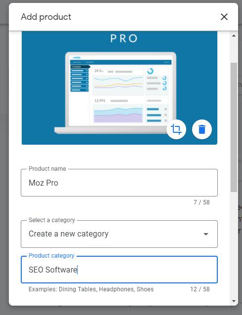 Creating the category 'SEO Software' for a product.