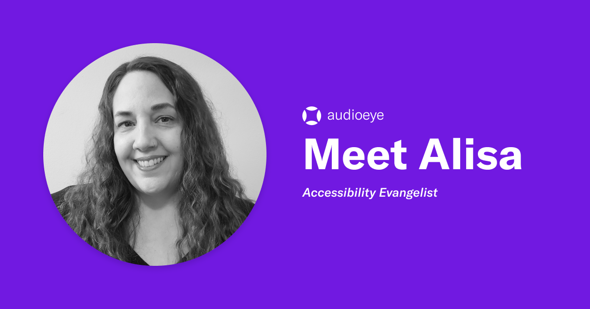 Purple banner with image of Alisa Smith, Accessibility Evangelist