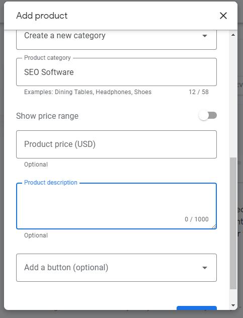Entering the product price.