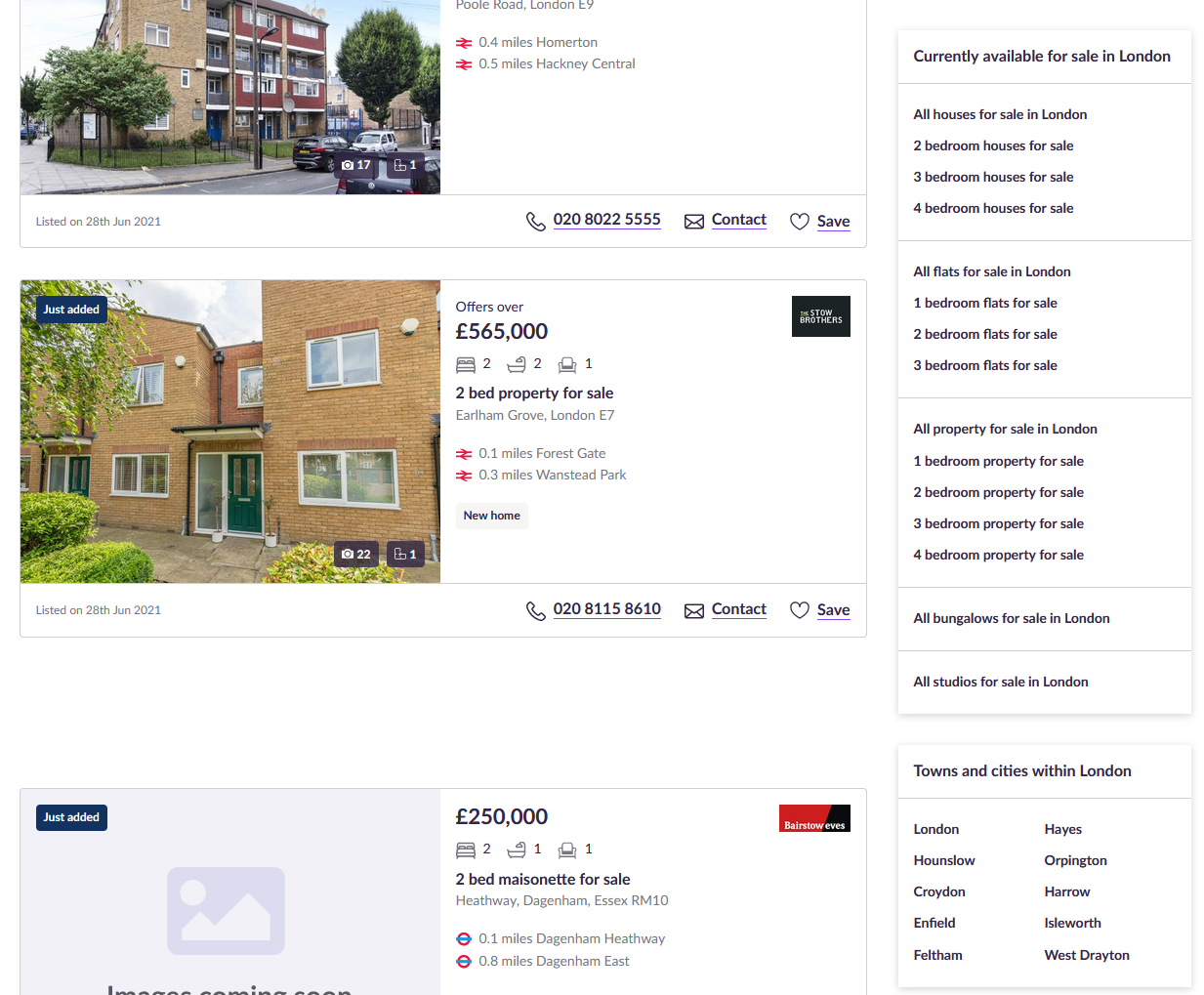 Sidebar links to relevant sub-categories on Zoopla.