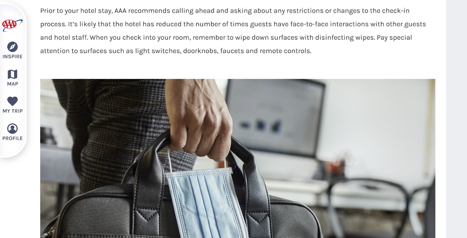 screenshot of AAA article on communicating safety information to travelers