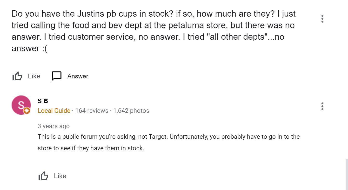 Google business profile question with unhelpful answer from the public