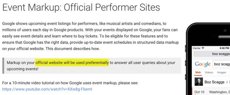 event markup for performer sites