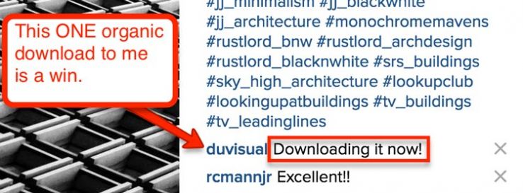 Organic download comment on Instagram.