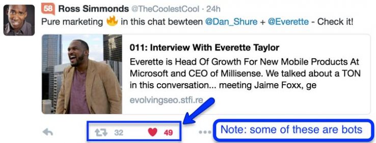 Tweet from Ross Simmonds about podcast with Everette Taylor.