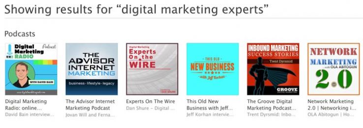 iTunes results for "digital marketing experts."