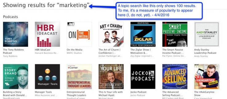 iTunes results for marketing