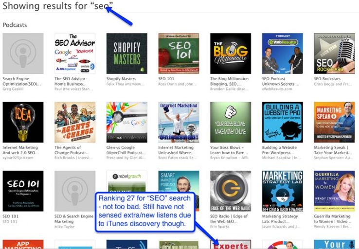 iTunes results for SEO